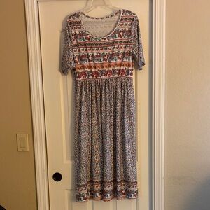 Floral Paisley Midi Dress in Multicolor Size L new